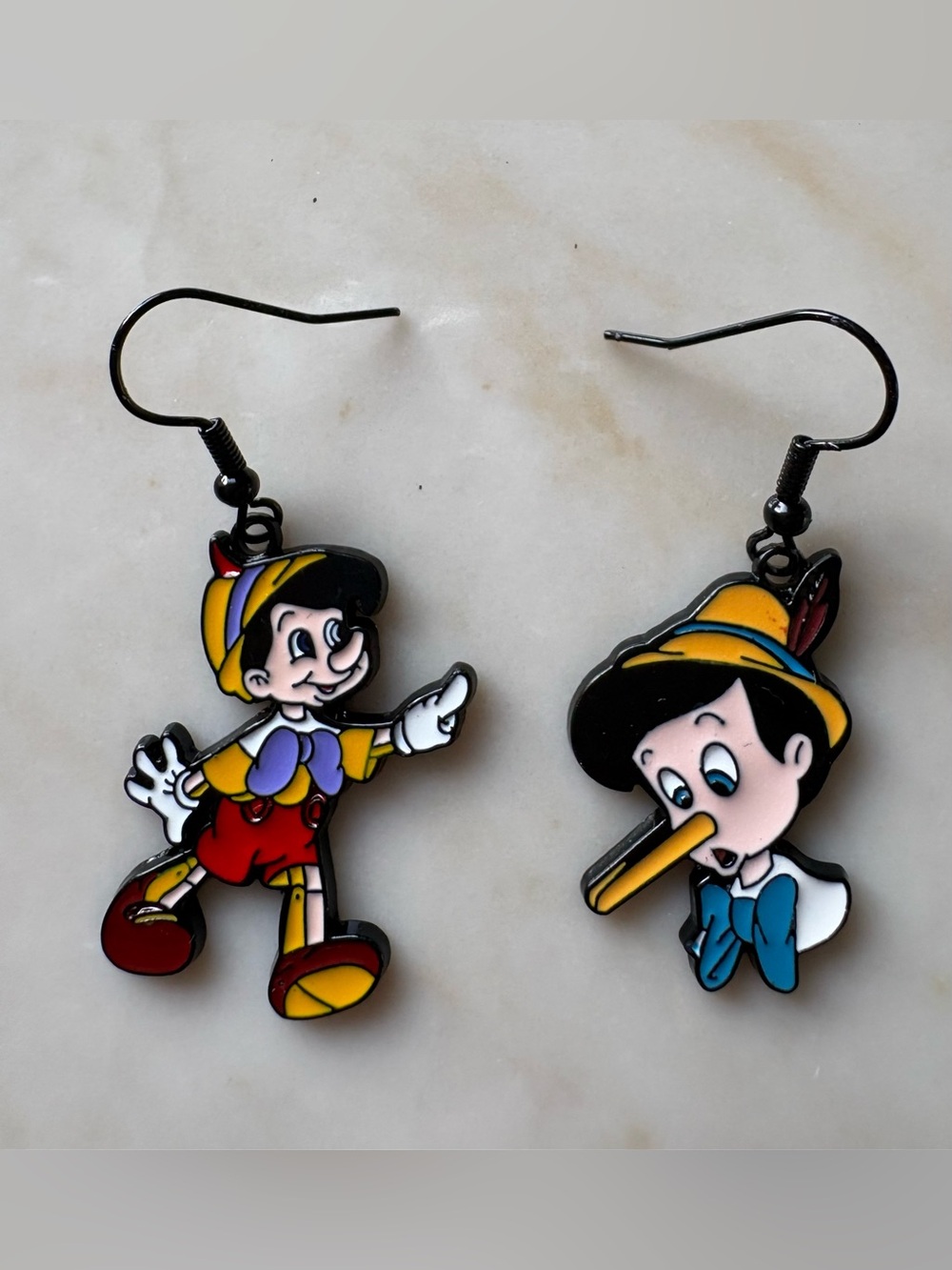 Pinocchio Character Earrings in Yellow, Red and Blue